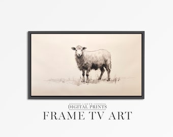 Samsung FRAME TV Art - Farmhouse Sheep Drawing - Rustic Style Farm Animal Sketch - Country Artwork Digital Download