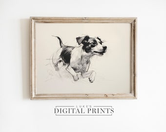 フォックステリアの水墨画、オリジナルの犬のスケッチ（8 x 10インチ