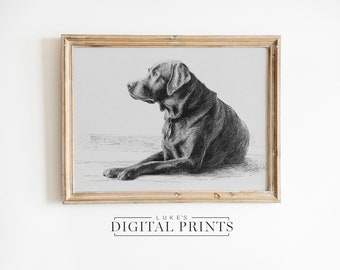 Labrador Portrait Drawing Art Print - Digital Download - Minimalist Dog Sketch Artwork PRINTABLE Animal Wall Decor