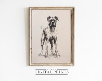 Boxer Dog Drawing - Digital Download Art Print - Vintage Style Pet Sketch PRINTABLE Minimalist Canine Artwork