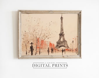 Eiffelturm Kunstwerk Druck - Digital Download - Abstrakte Paris Wahrzeichen Zeichnung DRUCKBARE Französische Skyline Wand Kunst Dekor