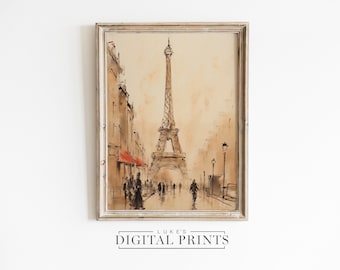 Eiffelturm Kunstwerk Druck - Digitaler Download - Paris Stadtbild Wand Dekor DRUCKBAR Abstrakte Französische Skyline Ölgemälde