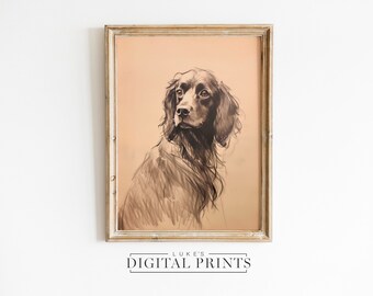 Minimalist English Spaniel Portrait - Vintage Digital Print Download - PRINTABLE Springer Spaniel Sketch Artwork - Pet Dog Drawing Decor