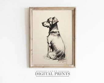 Sitting Jack Russell Sketch Print - Digital Download Art - Small Terrier Pet Dog Wall Decor Drawing PRINTABLE Artwork