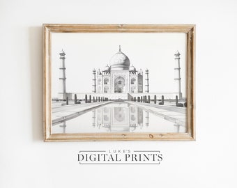 PRINTABLE Taj Mahal Drawing - Digital Art Print Download - Detailed Architecture Sketch - Historic Indian Landmark Wall Decor