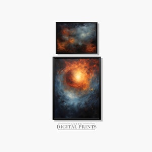 Sun In Space Art Print Set Of 2 - Digital Artwork Downloads - Sunlit Galaxy Posters PRINTABLE Dark Solar System Wall Decor