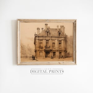 Victorian Building Cityscape Sketch Art Print - Digital Download - Vintage Architectural Drawing PRINTABLE