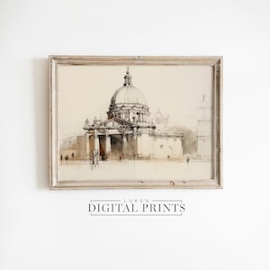 Minimalist Roman Pantheon Sketch Print - Digital Art Download - Antique European Technical Drawing PRINTABLE