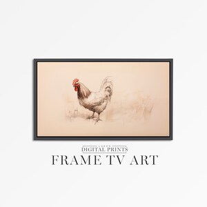 Samsung FRAME TV Art - Farmhouse Rooster Artwork - Wild Bird Sketch Digital Download - Country Drawing Home Decor