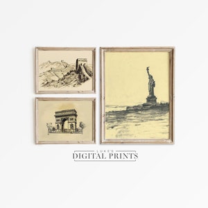 Historical Architecture Art Print Set Of 3 - Digital Download Collection - Famous Landmark Artwork PRINTABLE
