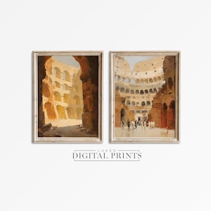 Set Of 2 Ancient Colosseum Art Prints - Digital Downloads - Classical Roman Architecture Wall Decor - PRINTABLE Italy Landmark Paintings