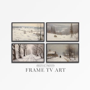 Winter Landscape FRAME TV Art Download Set Of 4 - Vintage Snowy Countryside Digital Artwork Collection For Samsung Frame TV Art Mode
