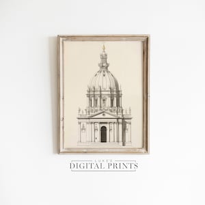 Classical Architecture Drawing Print - Digital Download Art - Antique Roman Building Sketch PRINTABLE Neutral Wall Decor