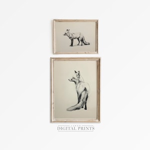 Fox Drawing Art Print Set Of Two - Digital Downloads - Rustic Woodland Sketch Bundle - PRINTABLE Countryside Wildlife Artworks