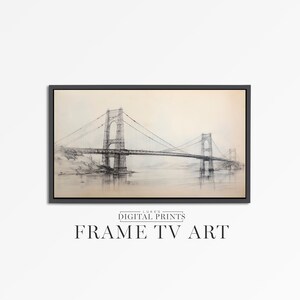 FRAME TV Art Download - Rustic Golden Gate Bridge Drawing - Californian San Francisco Landmark Digital Artwork Sketch