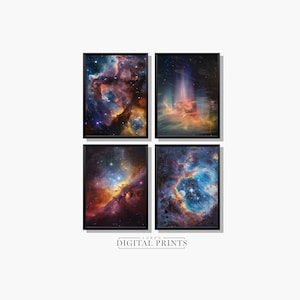 Cosmic Nebula Print Set Of 4 - Digital Download Posters - Outer Space Wall Art Collection PRINTABLE Hubble Superbubble Artworks