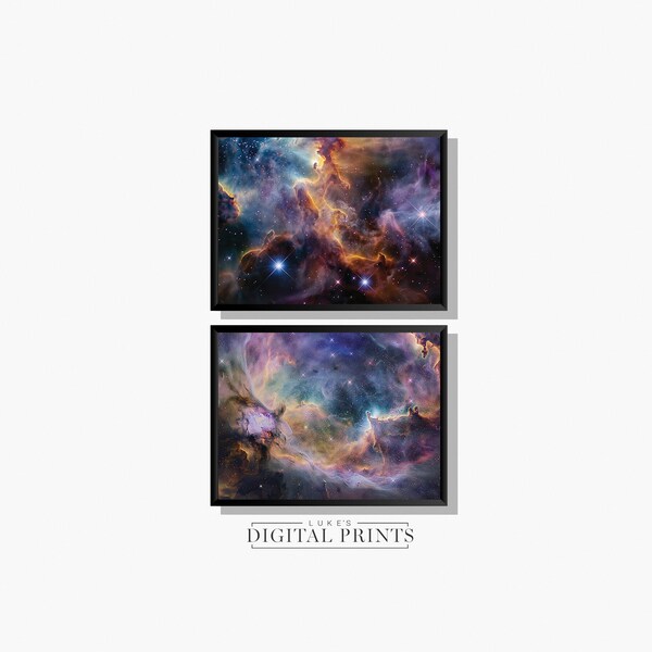 Tarantula Nebula Print Set of 2 - Digital Poster Downloads - Vibrant Outer Space Wall Art Bundle PRINTABLE Hubble Telescope Artwork