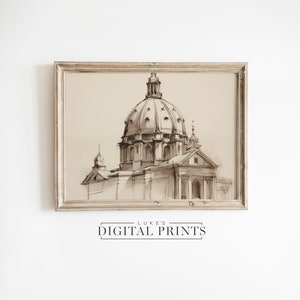 Antique Architecture Sketch Art Print - Digital Download Artwork - Vintage Roman Building PRINTABLE Minimalist Drawing Wall Decor