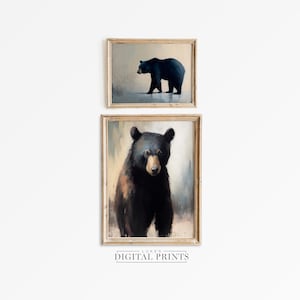 Black Bear Portrait Print Set Of 2 - Digital Art Downloads - PRINTABLE American Wildlife Oil Painting Wall Artworks