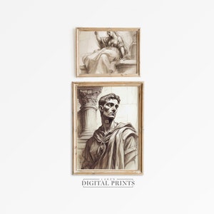 PRINTABLE Ancient Roman Illustration Set Of 2 - Digital Print Downloads - Historical Greek Portrait Drawing Decor - Classical Man Sketch Art