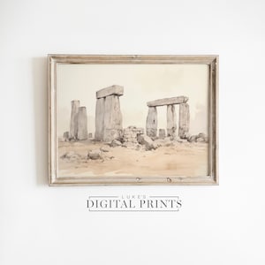 Stonehenge Painting Art Print - Digital Download - Ancient Historical Monument Artwork PRINTABLE British Landscape Wall Decor