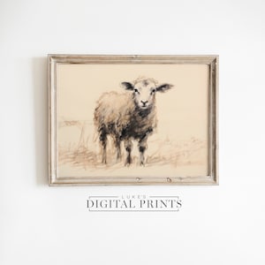 Rustic Sheep Artwork Print - Digital Download - PRINTABLE Farm Animal Drawing - Woolly Lamb Art Sketch Wall Decor