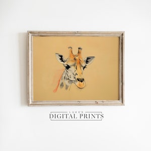 Giraffe Wall Art Wildlife Print - Digital Download Drawing - African Animal Portrait Sketch PRINTABLE