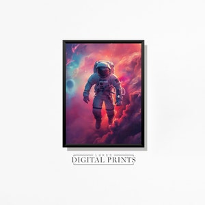 Cloudy Pink Astronaut Poster - Digital Art Download - Outer Space Solar System Painting PRINTABLE Vibrant Spaceman Print Artwork