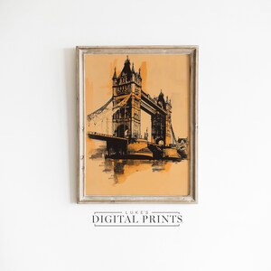 London Tower Bridge Art Print - Digitale Download - Architectuur Kunstwerk AFDRUKBAAR Beroemd historisch monument Illustratie Muur Decor