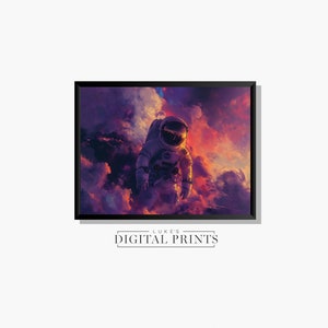 Astronaut In Clouds Poster Print - Digital Download - Purple Spaceman PRINTABLE Wall Art