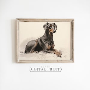 Sitting Doberman Wall Art - Digital Print Download - Rustic Large Dog Sketch Drawing PRINTABLE
