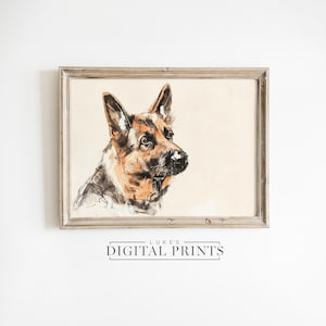 German Shepherd Art Print - Digital Download - PRINTABLE Artistic Pet Dog Portrait Drawing Decor