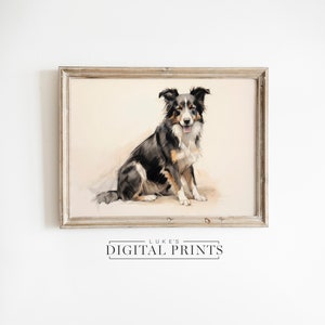 Border Collie Artwork Print - Digital Download - PRINTABLE Minimalist Sitting Dog Drawing - Pet Portrait Fine Art Painting