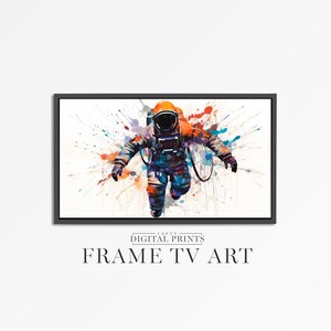 Samsung Frame TV Art Astronaut Splatter Painting - Descarga DIGITAL Spaceman Design - Linda decoración de obras de arte de vivero