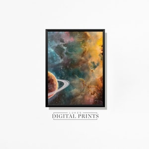 Planet im Weltraum Art Print - Digital Poster Download - lebendige himmlische Kunstwerk DRUCKBARE Sternenhimmel Galaxie Gemälde