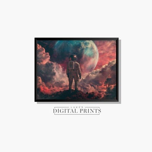 Moody Astronaut In Space Poster Print - Digital Download - Cloudy Spaceman PRINTABLE Galaxy Wall Art