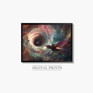 Stampa poster spaziale fantascientifico - Download di opere d'arte digitali - Pittura colorata galassia STAMPABILE Veicolo spaziale futuristico nell'arte della parete Wormhole