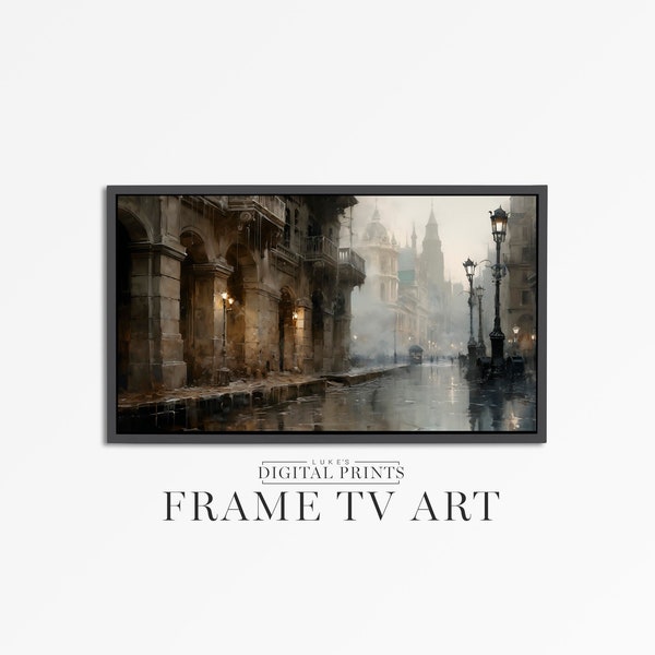 Samsung FRAME TV Art Download - London Street Cityscape Digital Oil Painting - Dark Atmospheric Architecture Artwork