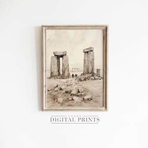 Muted Stonehenge Art Print - Digital Painting Download - British Landscape Wall Decor PRINTABLE Ancient Historical Monument Artwork