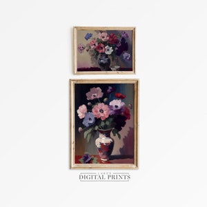 Colorful Floral Art Print Set Of 2 - Digital Art Download Bundle - PRINTABLE Antique Flower Still Life Decor