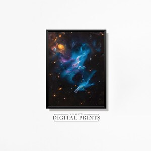 Blauer Weltraum-Nebelfleck Druck - Digital Kunst Download - DRUCKBARE Lebendige kosmische Galaxie Kunstwerk - Bunte Sternenstern Sonnensystem Poster