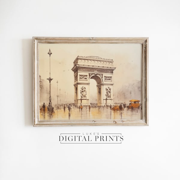 Arc de Triomphe Art Print - Digital Painting Download - Neutral Paris Landmark Artwork PRINTABLE French Architecture Wall Decor