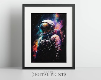 Spaceman Painting Print -  Astronaut In Space PRINTABLE Wall Art - Digital Download