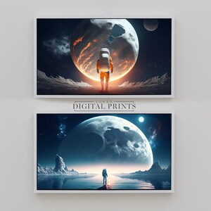 Set Of 2 - Samsung Frame TV Art - Astronaut & Moon DIGITAL Download - High Quality Deep Space Art