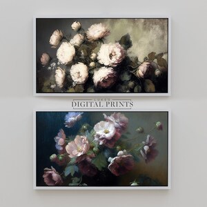 Set Of 2 - Samsung Frame TV Art - Roses DIGITAL Oil Painting - High Quality Download - Vintage Flower Art