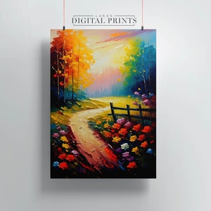 Bunte Landschaft Ölgemälde Druck - Frühling Landschaft DRUCKBARE Wandkunst - Digitaler Download