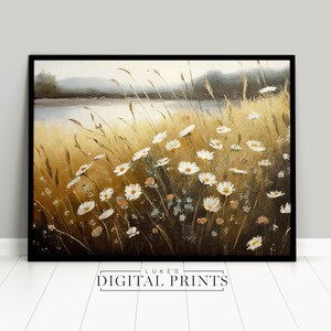 Wildflower Field Landscape Oil Painting Print - Vintage Impressionist Style PRINTABLE Wall Art - Digital Download
