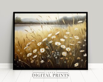 Wildflower Field Landscape Oil Painting Print - Vintage Impressionist Style PRINTABLE Wall Art - Download digitale