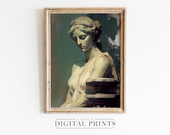 Pintura al óleo de estatua clásica - Descarga de impresión digital - Arte de pared estético vintage - Decoración de estatua de mármol femenina IMPRIMIBLE