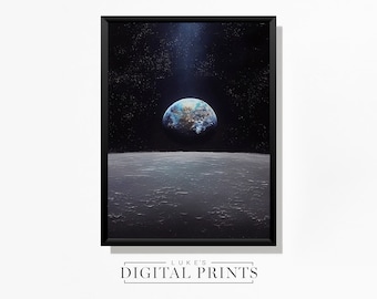 Earth Rise Moon Art Poster - Digital Print Download - Modern Apollo Landing Painting - PRINTABLE Wall Art - Outer Space Gift